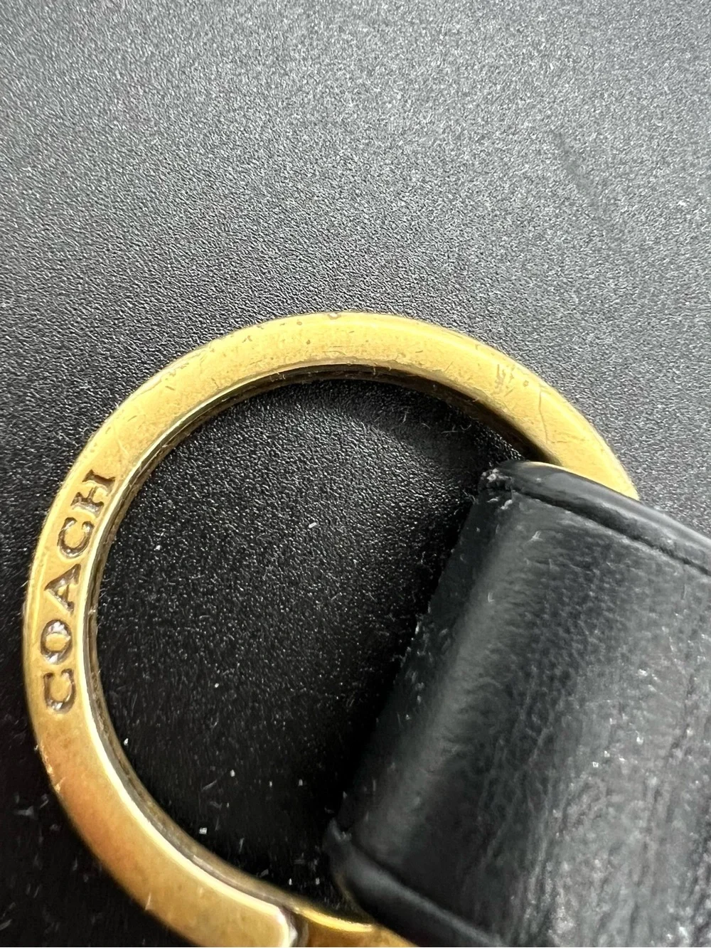 Vintage Coach Black Leather Valet Keychain Brass C Buckle Key Fob